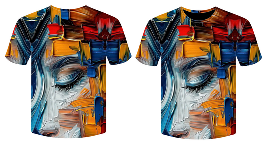Colorful abstract t-shirt design with eyes . Elegance by Eyes Sublimated T-Shirt By Games Brother