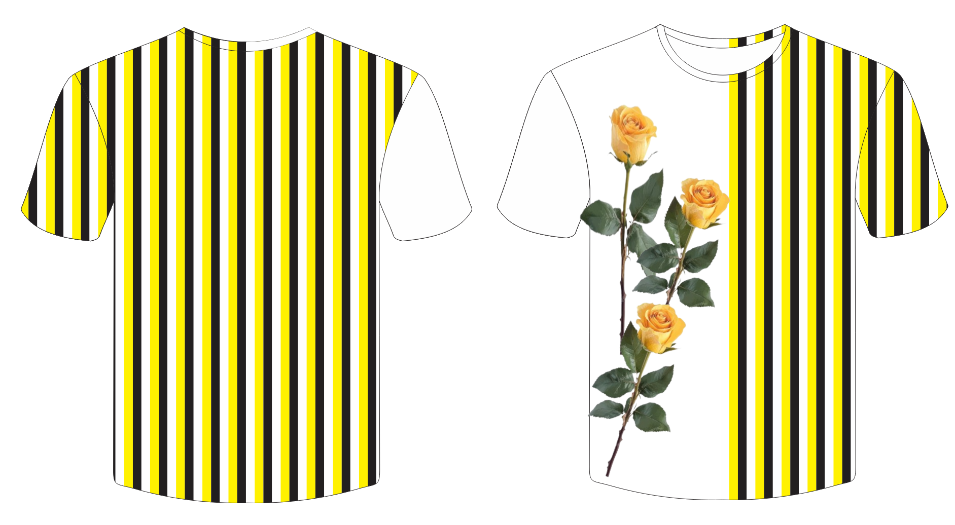 Yellow Rose Flower & Stripe Print Sublimation T-Shirt – PPC Jersey Fabric, 160–170 GSM, Customizable, S–XL By Games Brother