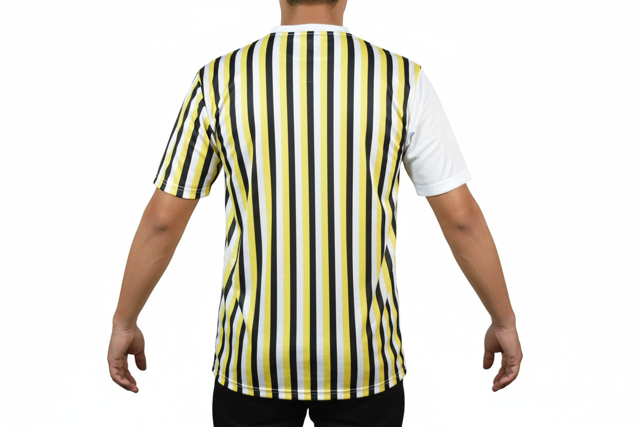 Yellow Rose Flower & Stripe Print Sublimation T-Shirt – PPC Jersey Fabric, 160–170 GSM, Customizable, S–XL By Games Brother