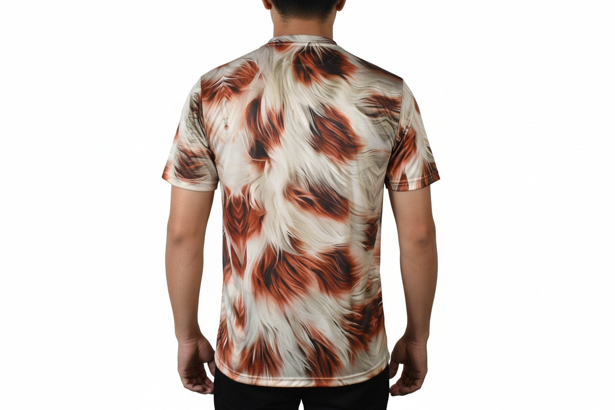 Faux Fur Sublimated T-Shirt – Premium Interlock Fabric, 160–170 GSM, Customizable, Sizes S–XL, Unisex By Games Brother